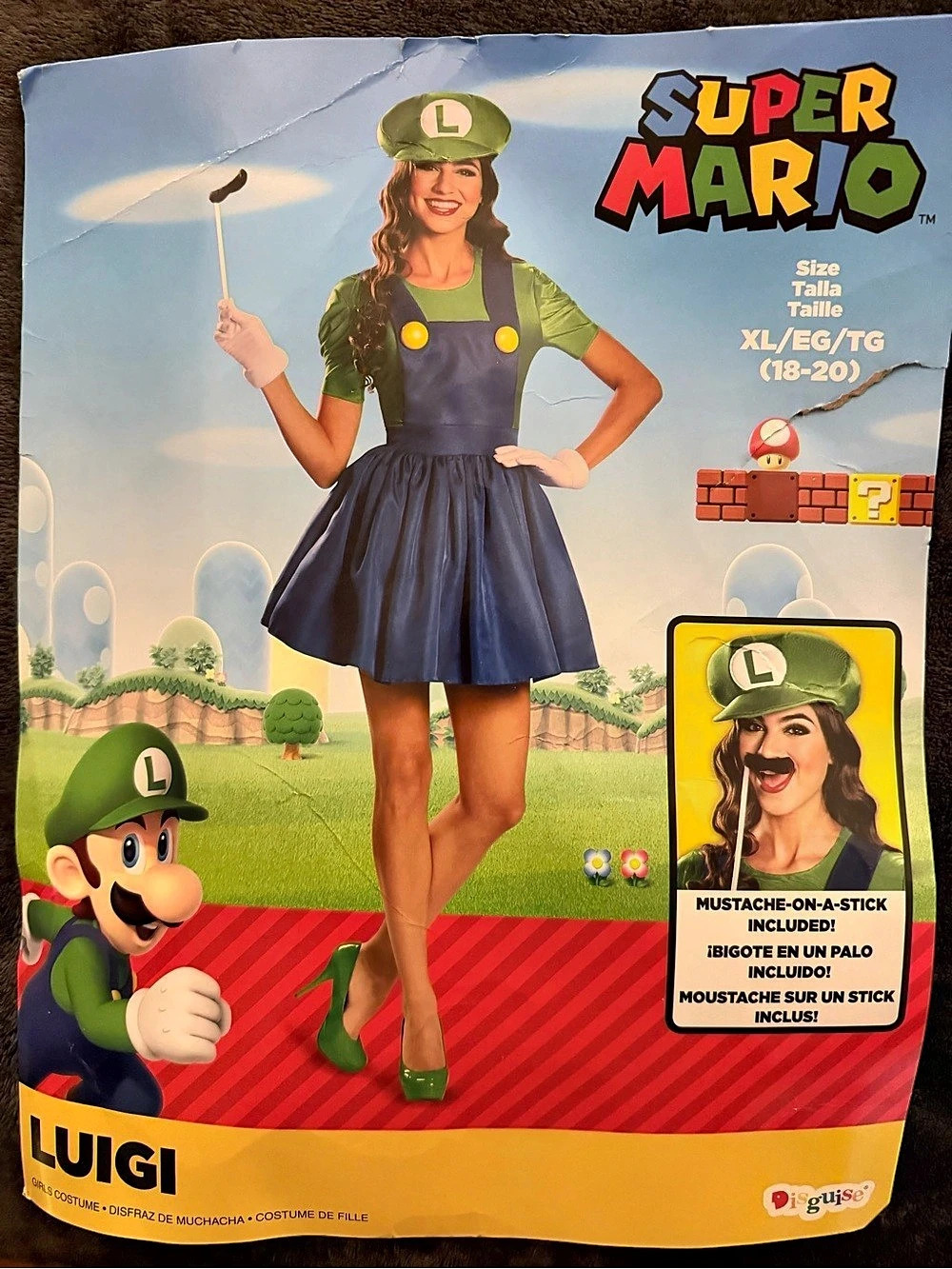 Womenβs Nintendo Super Mario Luigi Costume Luigi Costume Size XL NWT